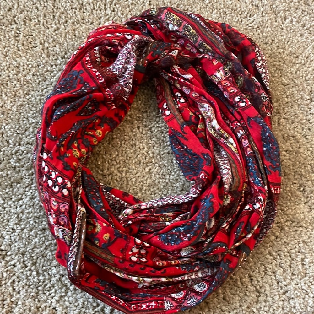 Red Patterned Infinity Scarf